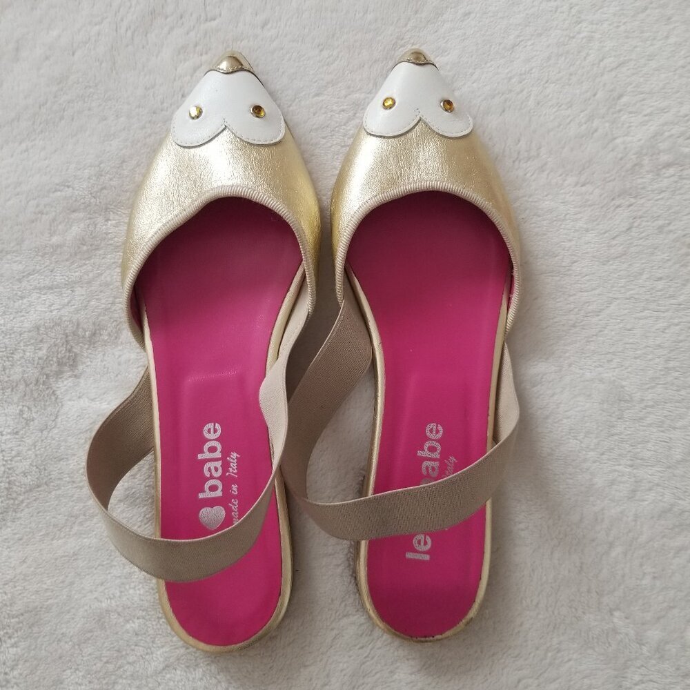 Le Babe Gold Ballet Leather Flats Women’s Slingback Shoes Sandals US 6-6.5 EU 37